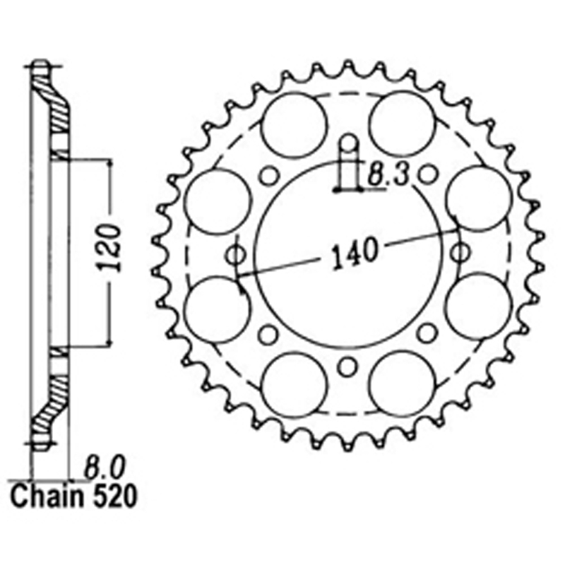 REAR SPROCKET - STEEL 43T 520P