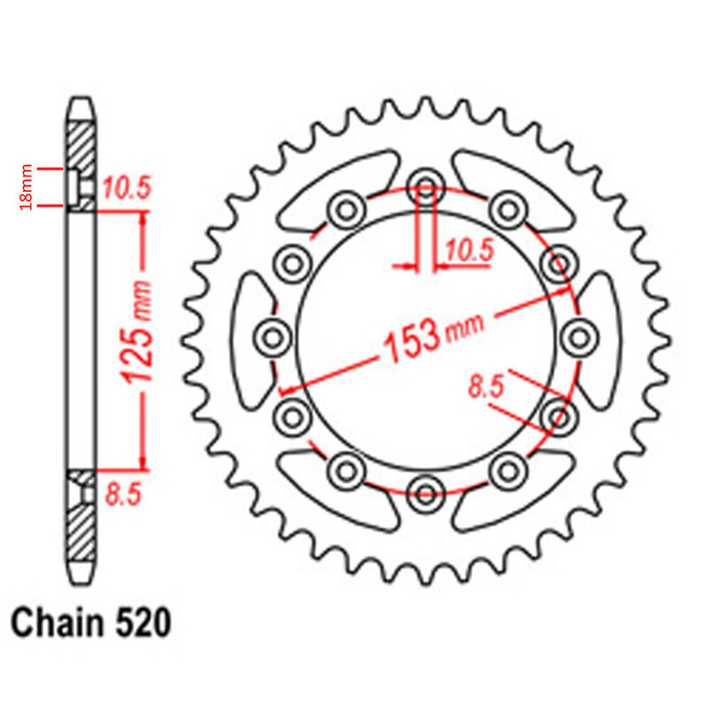 REAR SPROCKET - STEEL 52T 520P D/D