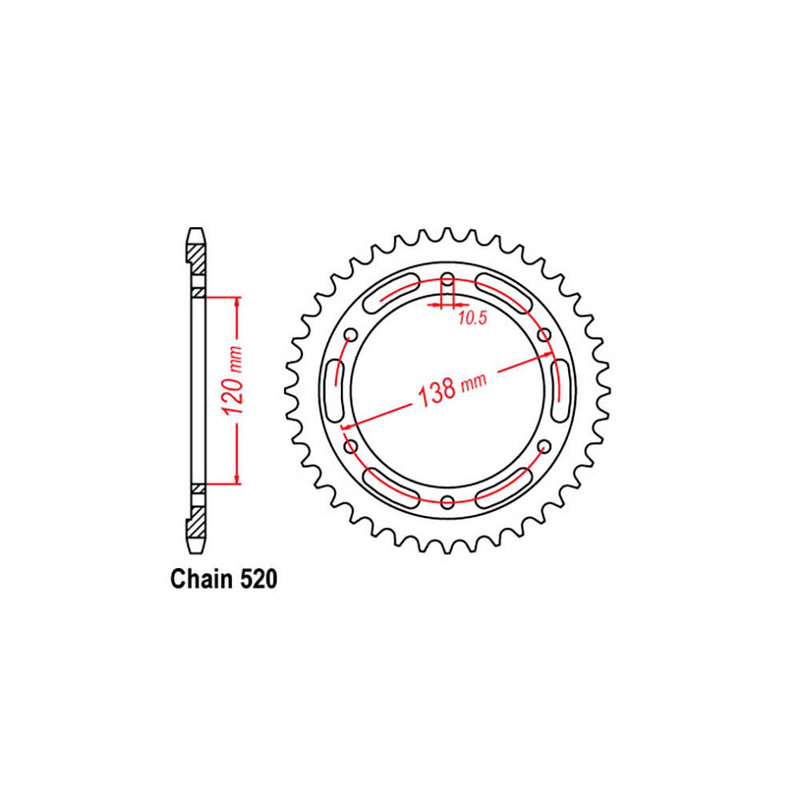 REAR SPROCKET - STEEL 38T 520P