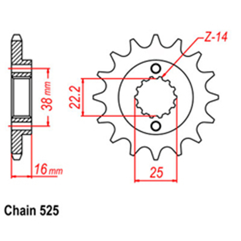 FRONT SPROCKET - STEEL 14T 525P  