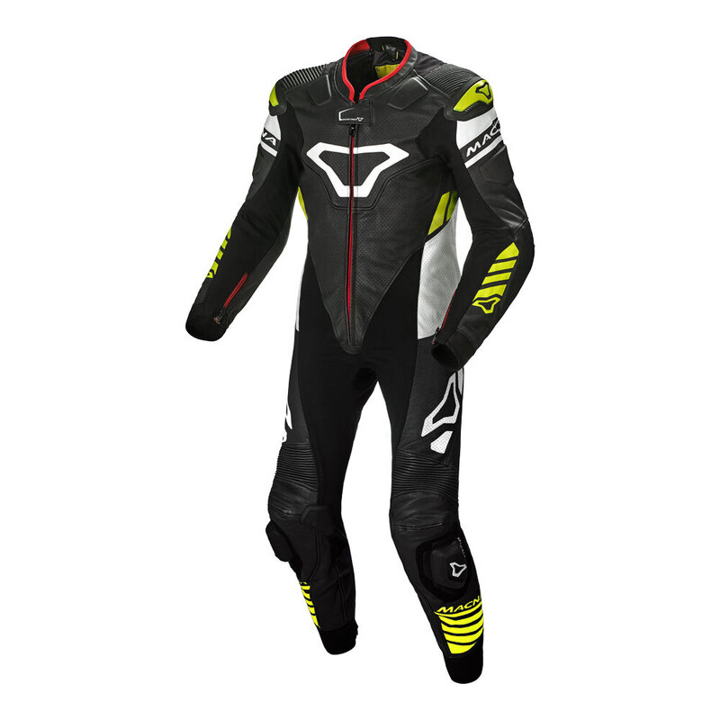 Macna Tracktix 1 Piece Suit Black/White/Neon Yellow 48 Small
