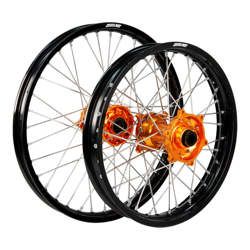 STATES MX WHEEL SET KTM SX 03-22 21" FRONT/19" REAR - BLACK/ORANGE