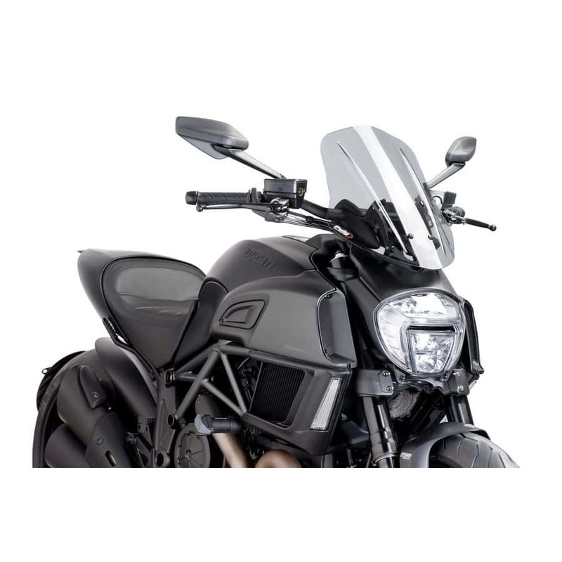 Puig New Generation Adjustable Touring Screen Compatible With Ducati Diavel 2014 - 2018 (Light Smoke)