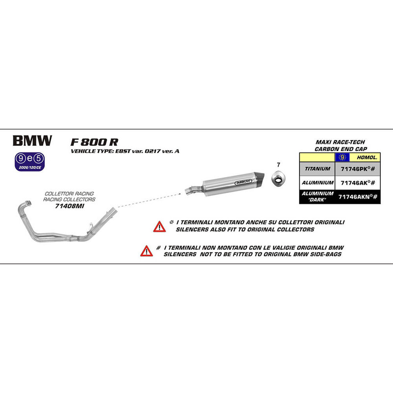 ARROW 71746PK [AOE]: MAXI R-TECH TITANIUM W CBN E/C - BMW F800R 09>16    [2