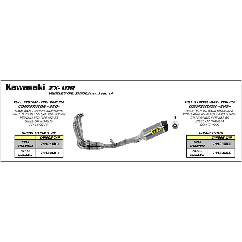 ARROW EXHAUST KAWASAKI ZX-10R 11-14 HOMOLOGATED ALUMINIUM RACE-TECH SLIP-ON CARBON CAP - REQUIRES MID-PIPE
