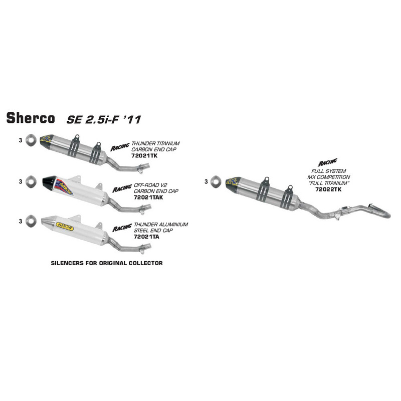 ARROW Silencer 72021TAK - SHERCO Off-Road V2 Aluminium Silver with Carbon Fibre End Cap