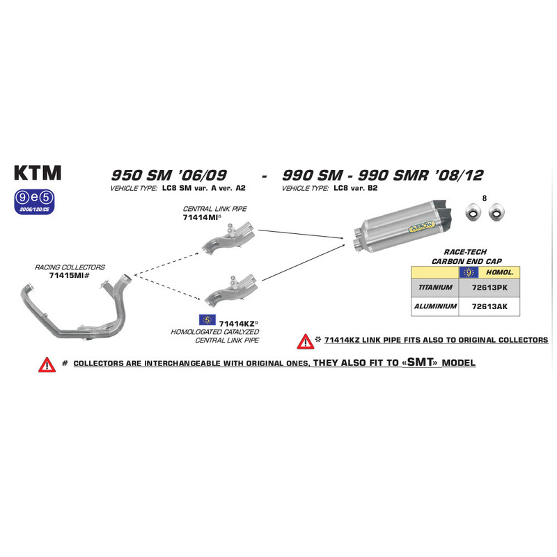 ARROW 72613AK [RLP]: RACE-TECH L&R ALUM SLR W CBN E/C -KTM 950SM 06>09   [2