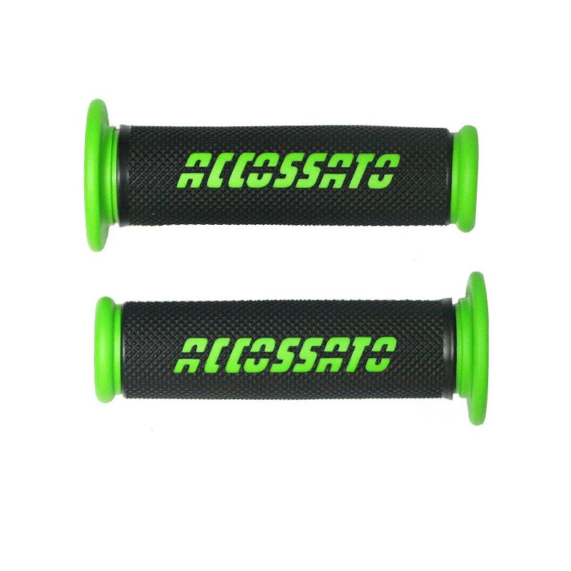 Accossato Pair of Two Tone Racing Grips in Medium Rubber with Logo closed end green