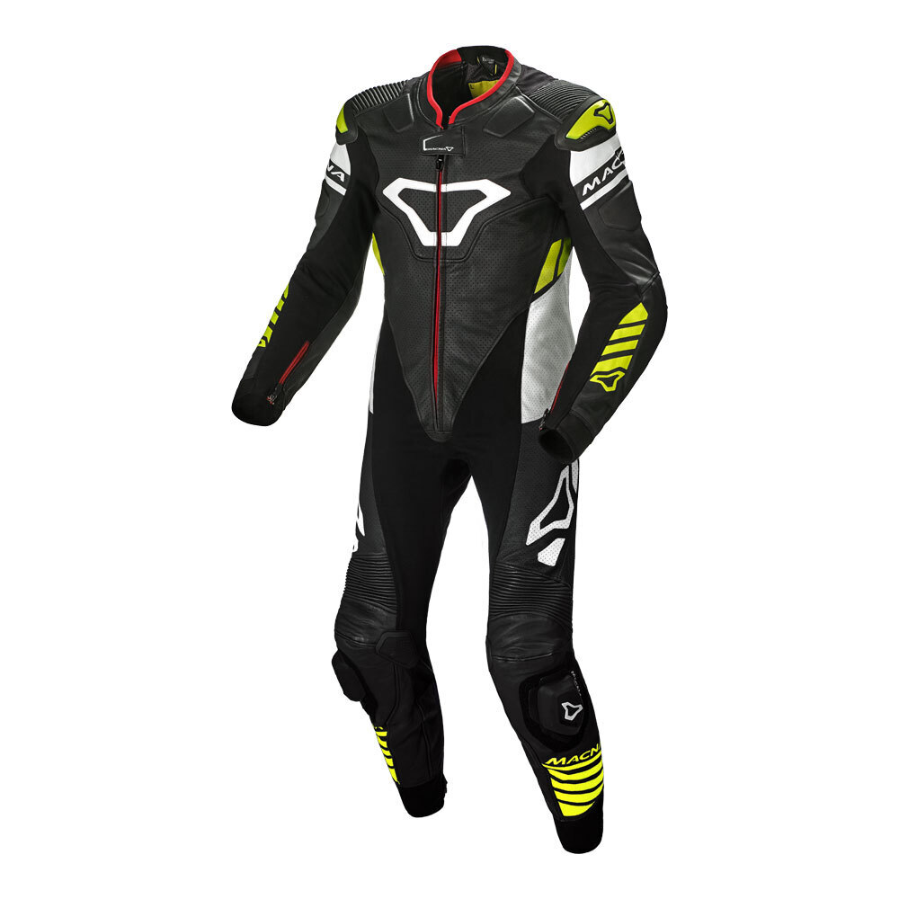 Macna Tracktix 1 Piece Suit Black/White/Neon Yellow 50 Medium