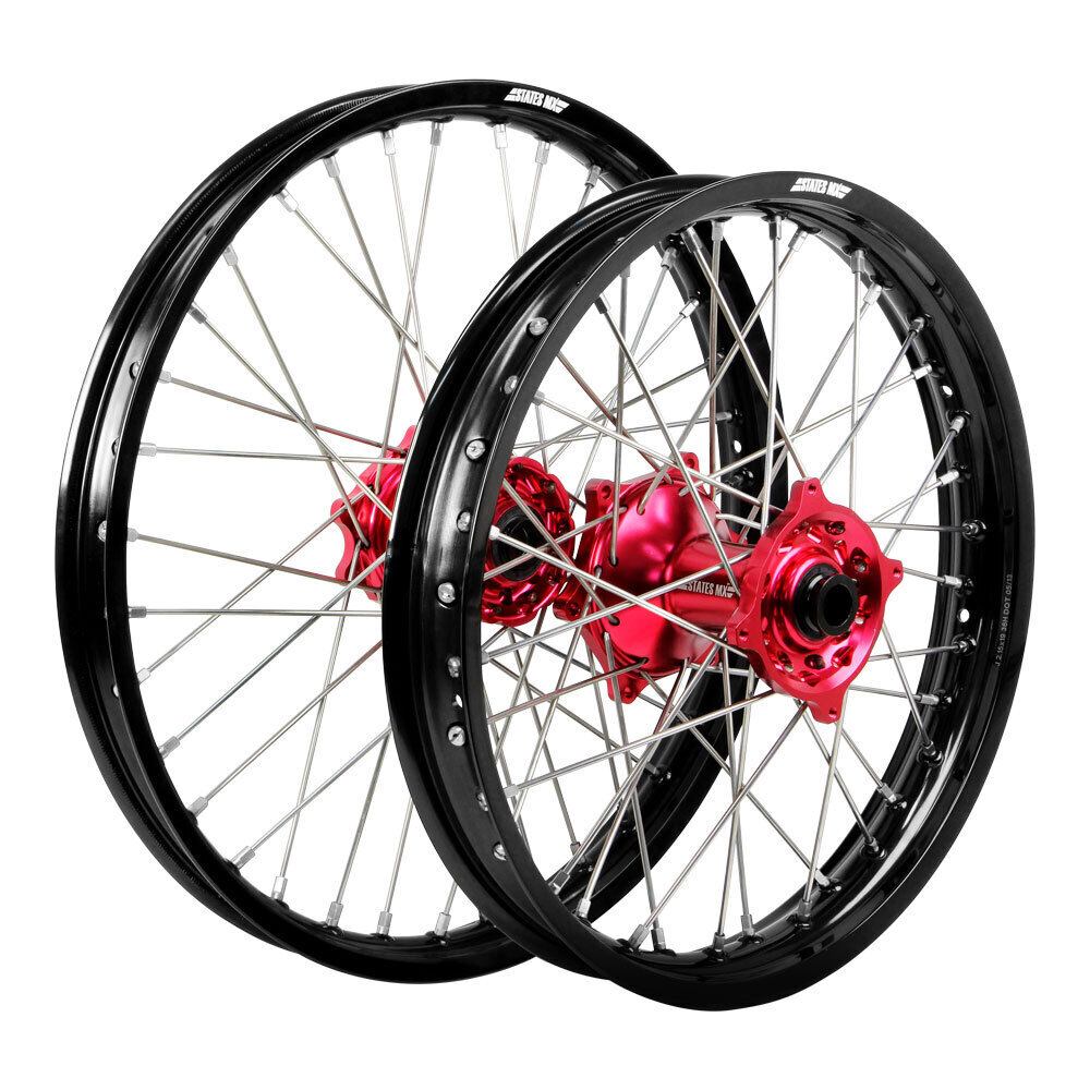WHEEL SET STATES MX HONDA CR/CRF 04-12 21/19 BLK/RED/SLV NIP