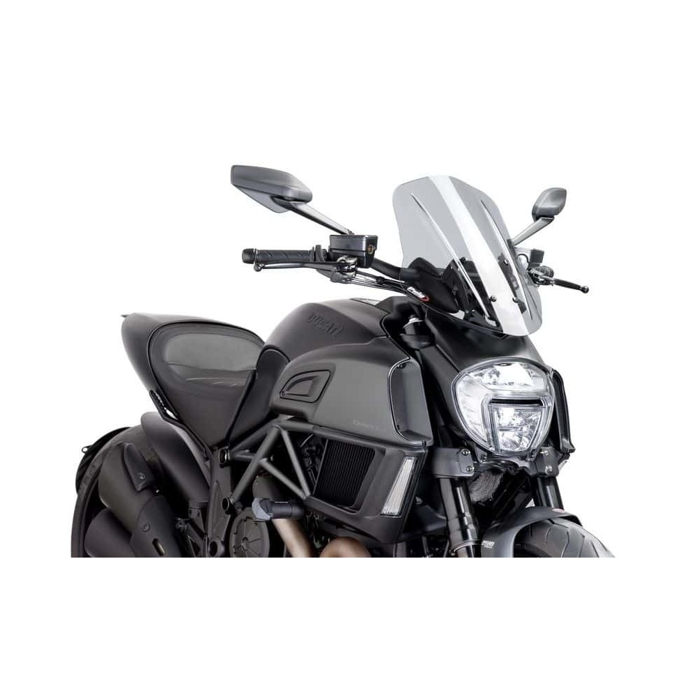 Puig New Generation Adjustable Touring Screen Compatible With Ducati Diavel 2014 - 2018 (Light Smoke)