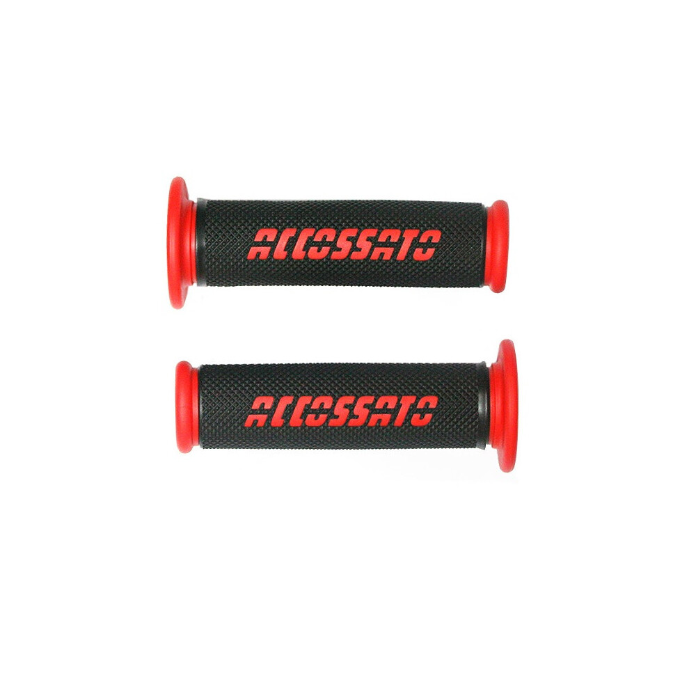 Accossato Pair of Two Tone Racing Grips in Medium Rubber with Logo closed end red