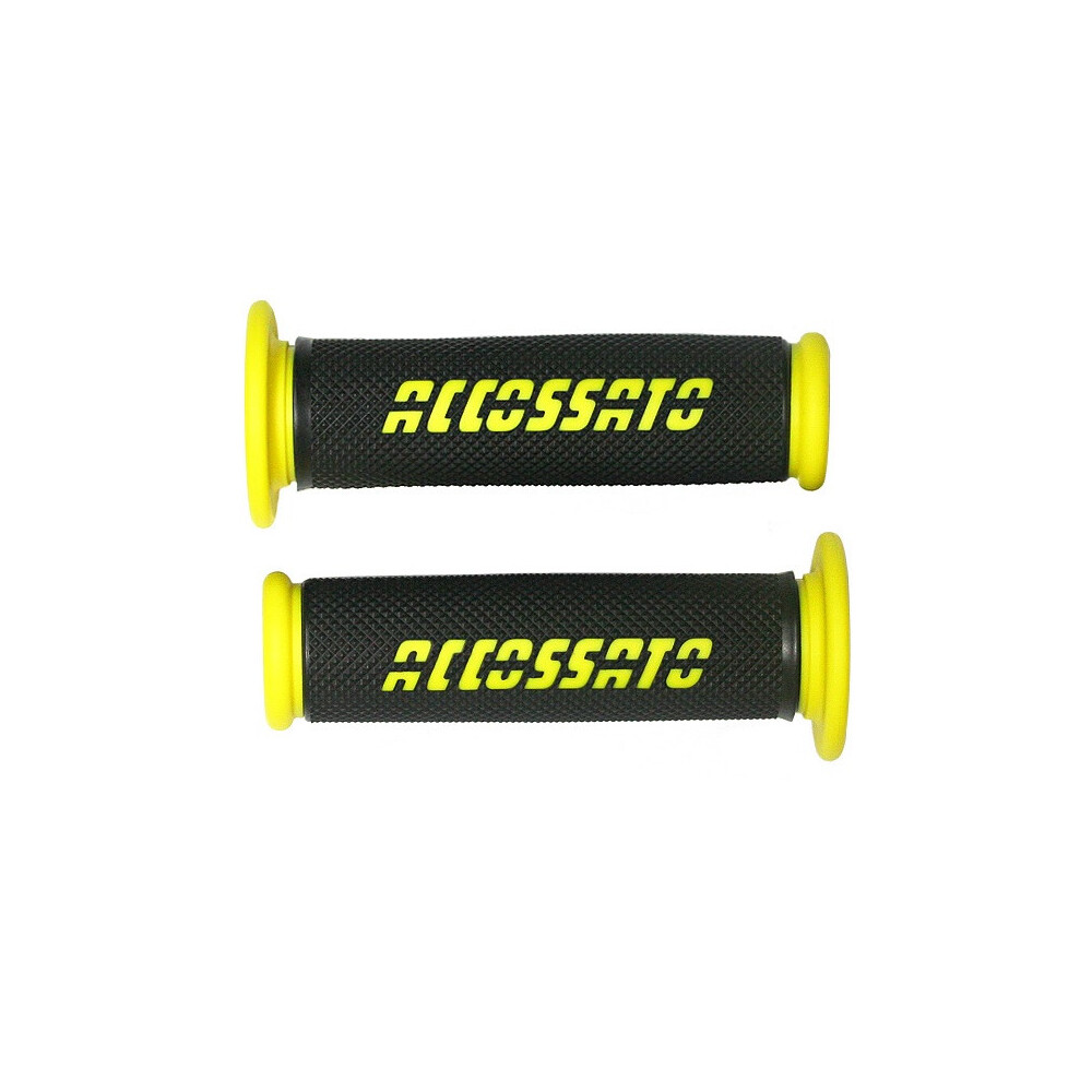 Accossato Pair of Two Tone Racing Grips in Medium Rubber with Logo open end yellow