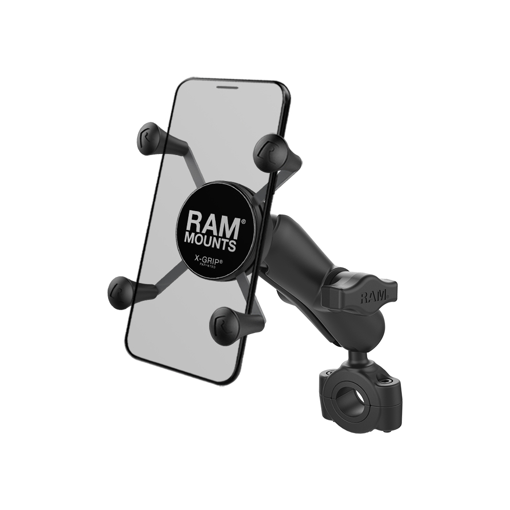 RAM-B-408-75-1-UN7U - RAM® Torque™ 3/4" - 1" Diameter Handlebar/Rail Base with 1" Ball, Standard Arm and X-Grip® for Phones